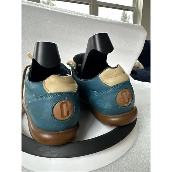 Vintage Camper Unisex Lace Up Low Top Sneakers Teal Leather Size 36
