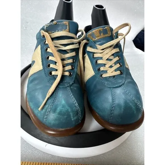Vintage Camper Unisex Lace Up Low Top Sneakers Teal Leather Size 36