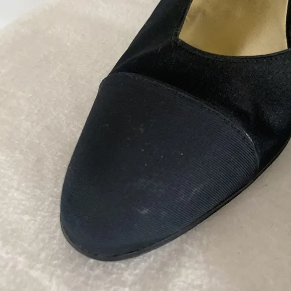 Vintage Chanel Black Satin Slingback’s