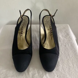 Vintage Chanel Black Satin Slingback’s