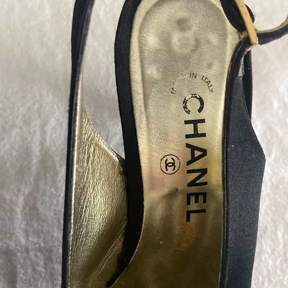 Vintage Chanel Black Satin Slingback’s