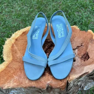Vintage Ferragamo Slingback Heels Kitten Heel Dress Sandals Light Blue Size 6.5