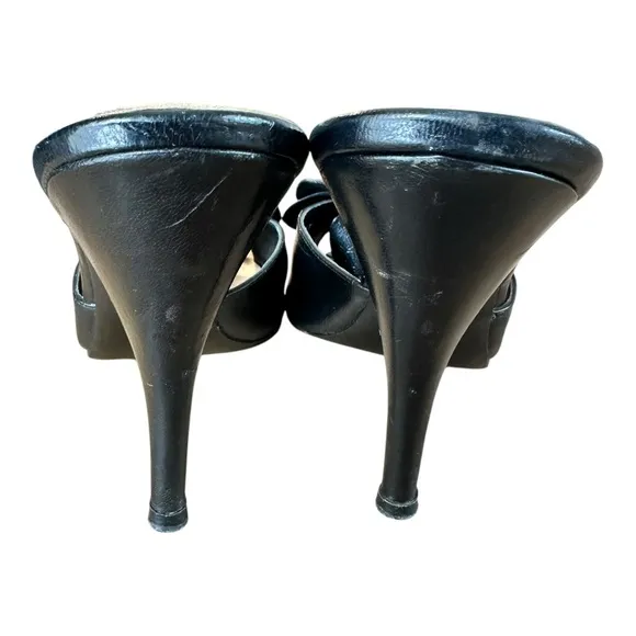 Vintage KIMEL BY BONNIE SMITH 1979 SLIDES MULES BLACK 7.5 M SHOES Floral Heels