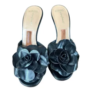 Vintage KIMEL BY BONNIE SMITH 1979 SLIDES MULES BLACK 7.5 M SHOES Floral Heels