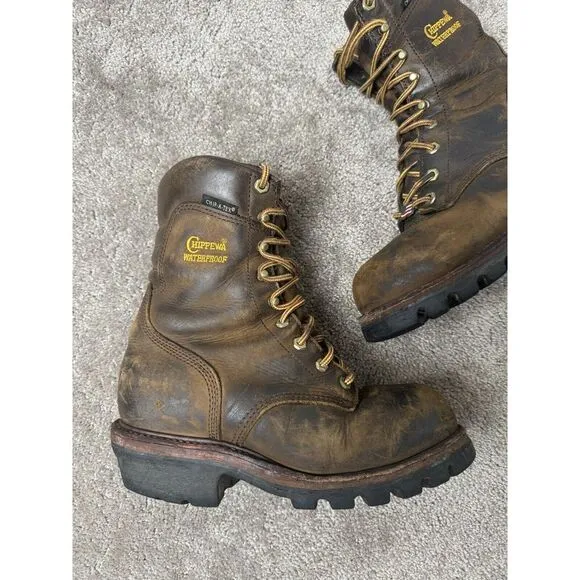 Vintage Mens Boots Chippewa 14819 Waterproof Lace to Toe Logger Work, US 8