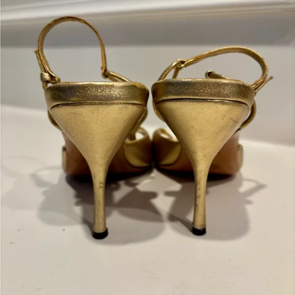 Vintage Prada Gold Strappy Heeled Sandals