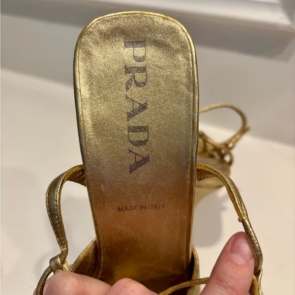 Vintage Prada Gold Strappy Heeled Sandals