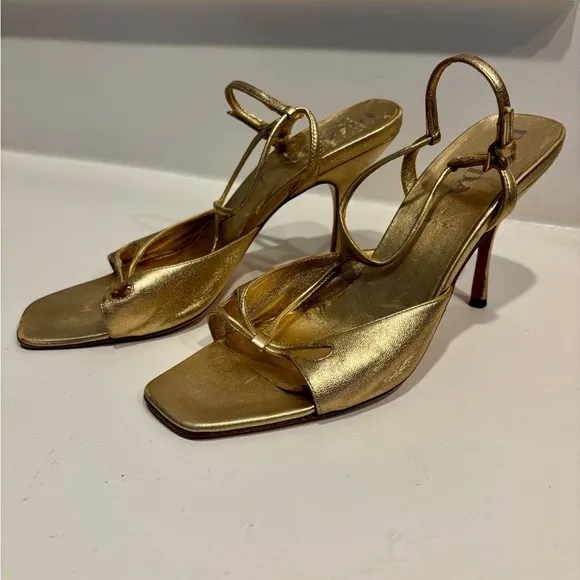 Vintage Prada Gold Strappy Heeled Sandals