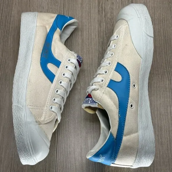 Vintage Pro-Specs Shoes Mens Size 8.5 Low Top Casual Canvas Sneakers Off White