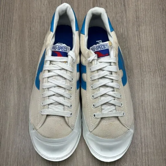 Vintage Pro-Specs Shoes Mens Size 8.5 Low Top Casual Canvas Sneakers Off White