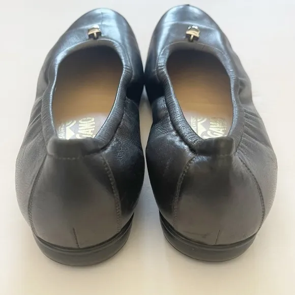 Vintage Salvatore Ferragamo Gunmetal Gray Leather Ballet Flats