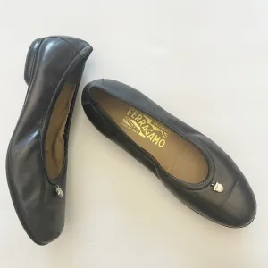 Vintage Salvatore Ferragamo Gunmetal Gray Leather Ballet Flats