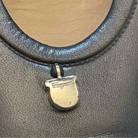 Vintage Salvatore Ferragamo Gunmetal Gray Leather Ballet Flats