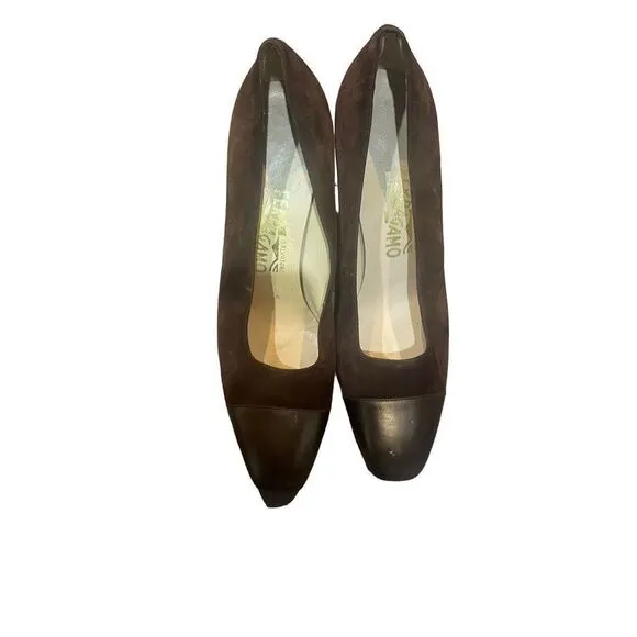 Vintage Salvatore ferragamo women suede brown leather dress shoes Sz 10