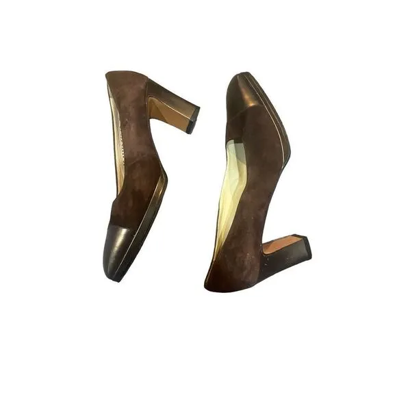 Vintage Salvatore ferragamo women suede brown leather dress shoes Sz 10