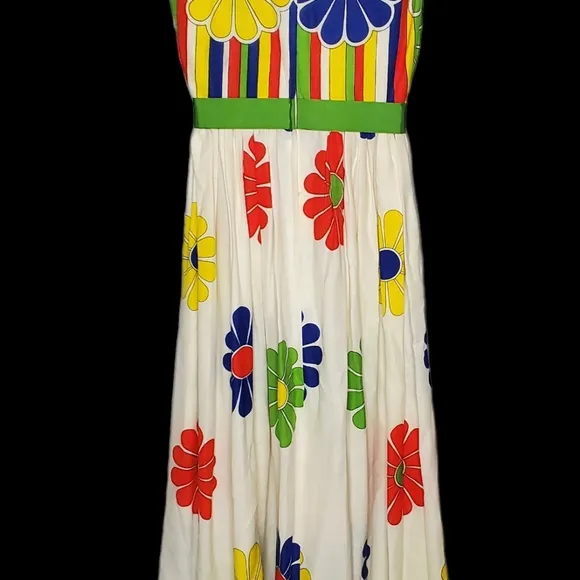 Vintage Sandine Original New York 60s Maxi Dress Empire Waist Flowers rainbow
