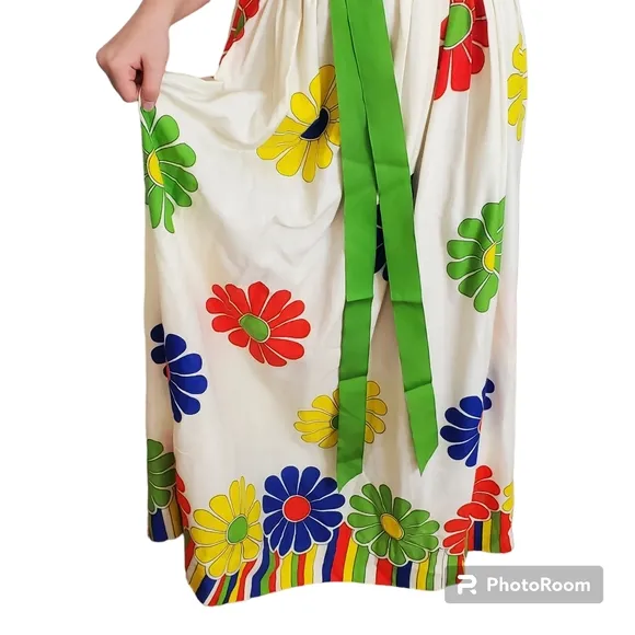 Vintage Sandine Original New York 60s Maxi Dress Empire Waist Flowers rainbow