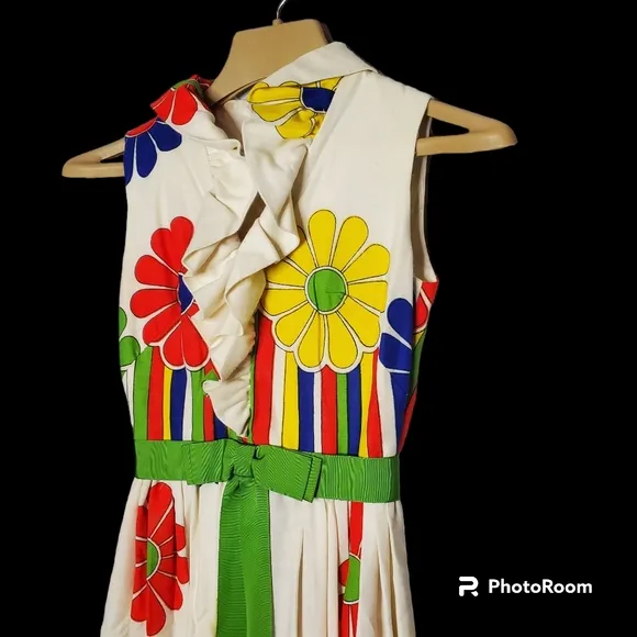Vintage Sandine Original New York 60s Maxi Dress Empire Waist Flowers rainbow