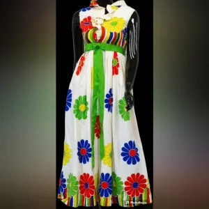 Vintage Sandine Original New York 60s Maxi Dress Empire Waist Flowers rainbow