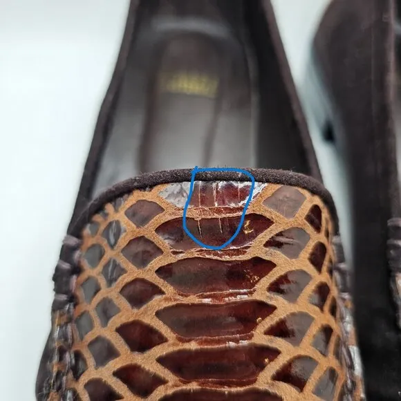 Vintage Stuart Weitzman Loafers Suede And Python Embossed Leather Brown Size 10M