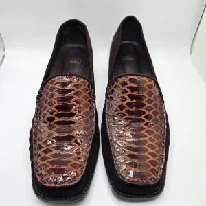 Vintage Stuart Weitzman Loafers Suede And Python Embossed Leather Brown Size 10M