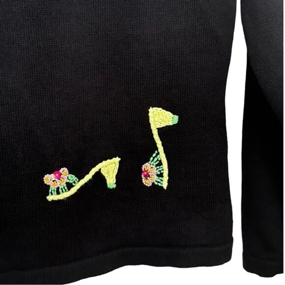 VINTAGE Talbots Petites Embroidered Shoes Heels Novelty Cardigan Sweater. Small.