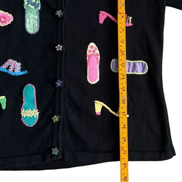 VINTAGE Talbots Petites Embroidered Shoes Heels Novelty Cardigan Sweater. Small.