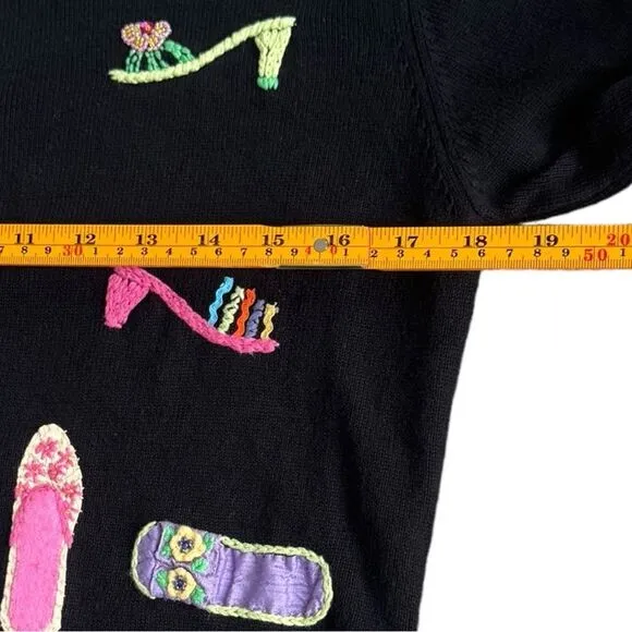 VINTAGE Talbots Petites Embroidered Shoes Heels Novelty Cardigan Sweater. Small.