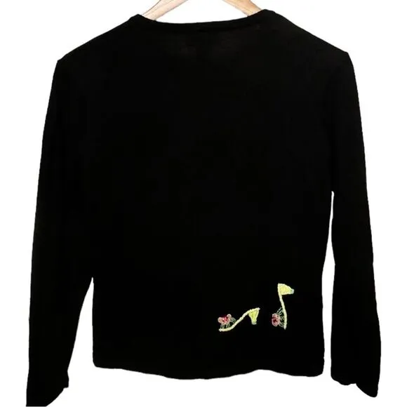 VINTAGE Talbots Petites Embroidered Shoes Heels Novelty Cardigan Sweater. Small.