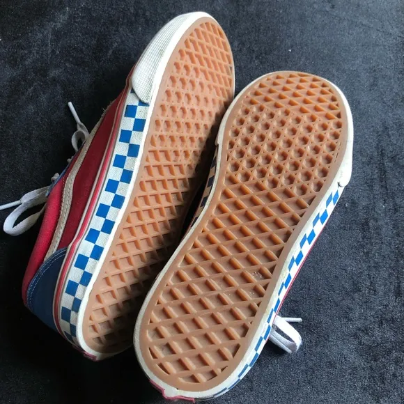 Vintage Y2K Vans Old Skool Red White Blue Checker Skateboard Canvas Sneakers 6Y