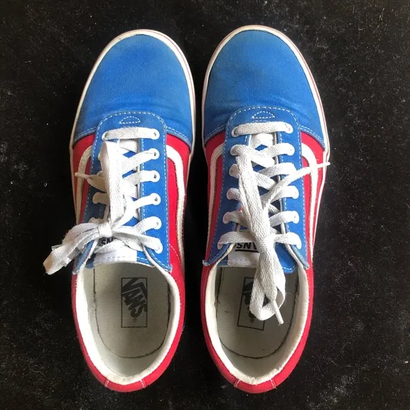 Vintage Y2K Vans Old Skool Red White Blue Checker Skateboard Canvas Sneakers 6Y