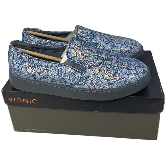 Vionic Avery Women's Size 8.5 Metallic Blue Shoes Leather Flats