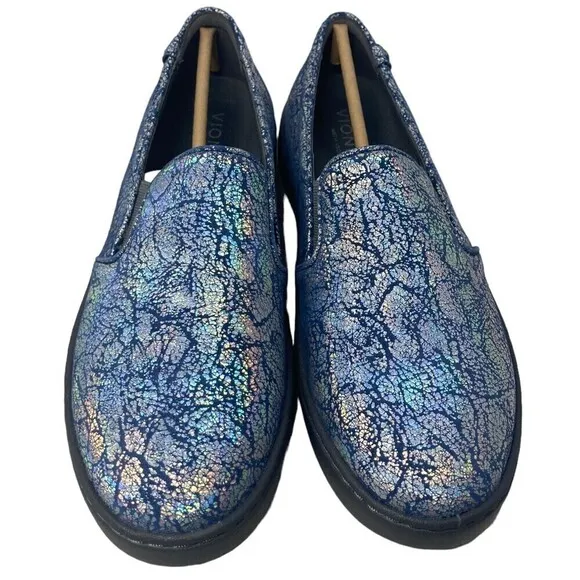 Vionic Avery Women's Size 8.5 Metallic Blue Shoes Leather Flats