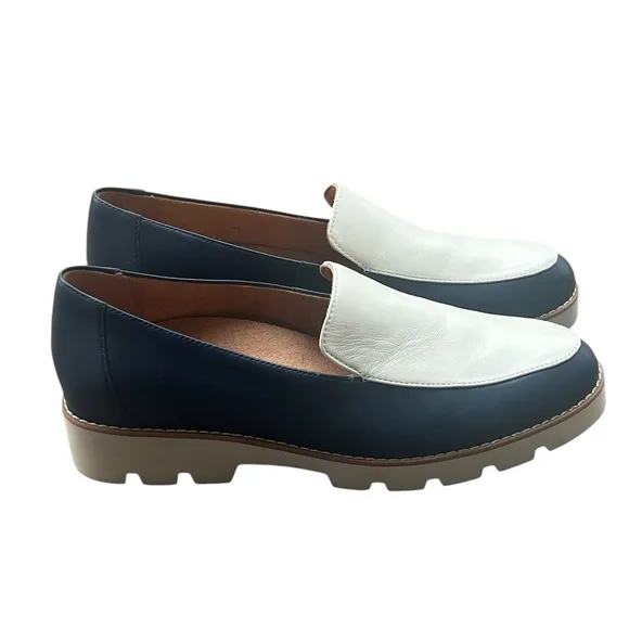 Vionic Kensley navy and cream leather lug loafer shoes size 8