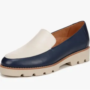 Vionic Kensley navy and cream leather lug loafer shoes size 8