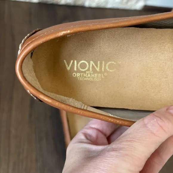 Vionic Sydney Driving Loafers Tan Leather Slip On Shoes Women’s Size 9