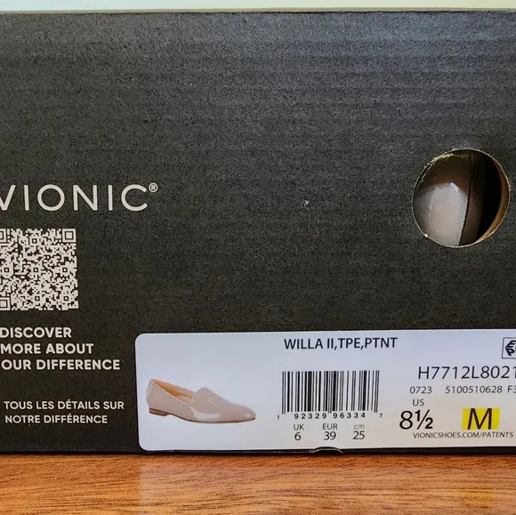 Vionic Willa II 2 NWT Slip On Flats Patent Leather Taupe 8.5 women's shoes