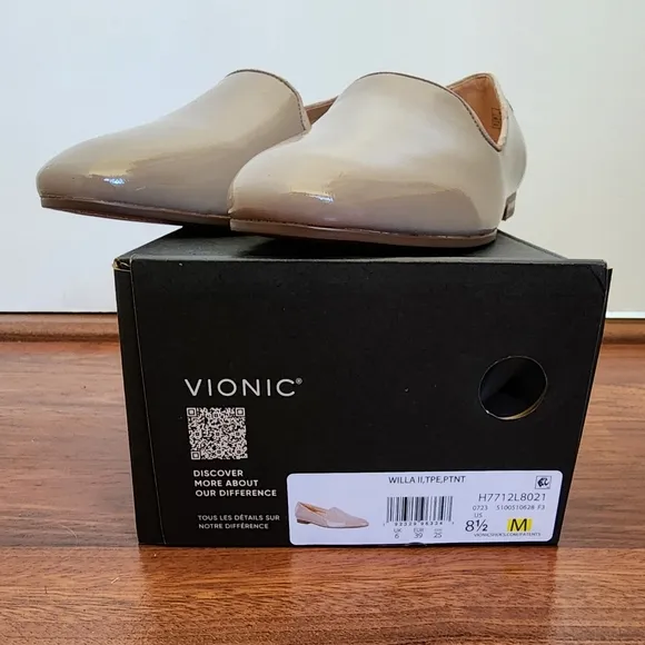 Vionic Willa II 2 NWT Slip On Flats Patent Leather Taupe 8.5 women's shoes
