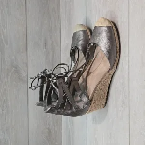 Vionic Women Leather Calypson Lace Up Wedge Sandals shoes sz 8