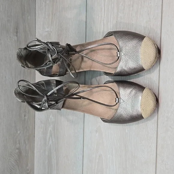 Vionic Women Leather Calypson Lace Up Wedge Sandals shoes sz 8
