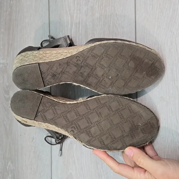 Vionic Women Leather Calypson Lace Up Wedge Sandals shoes sz 8