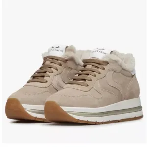 VOILE BLANCHE MARAN Wool Fur Suede Sneakers in Beige