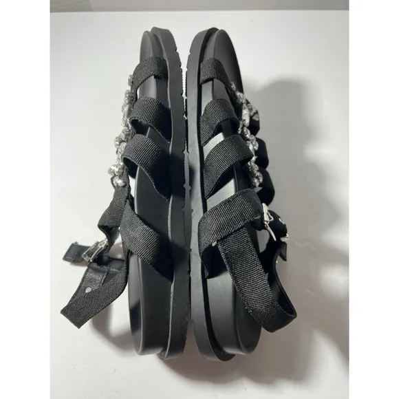 Vs Elegant Black Sandals with Crystal Embellishments