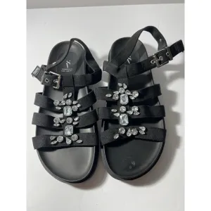 Vs Elegant Black Sandals with Crystal Embellishments