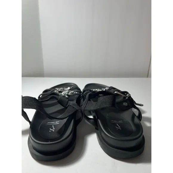 Vs Elegant Black Sandals with Crystal Embellishments