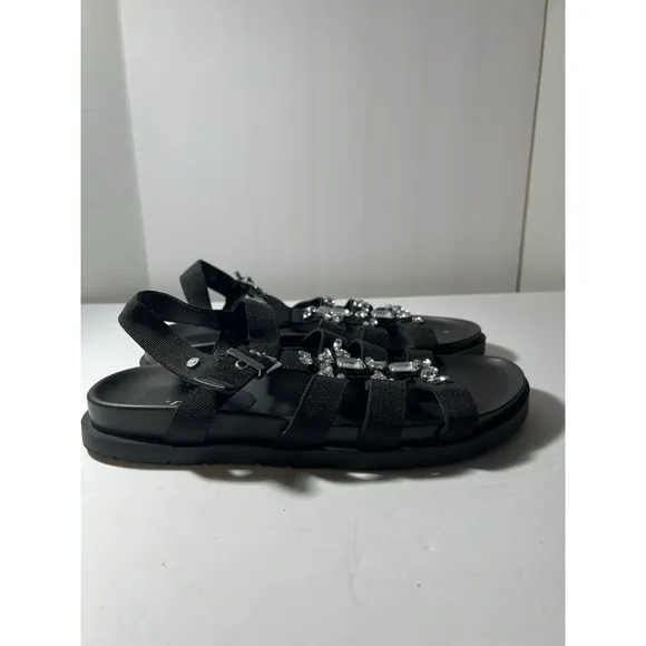 Vs Elegant Black Sandals with Crystal Embellishments