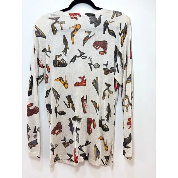VTG 90s XXist Metallic Cardigan Sweater Women L High Heels Shoes Novelty Quirky