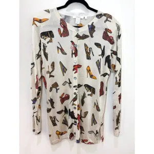 VTG 90s XXist Metallic Cardigan Sweater Women L High Heels Shoes Novelty Quirky