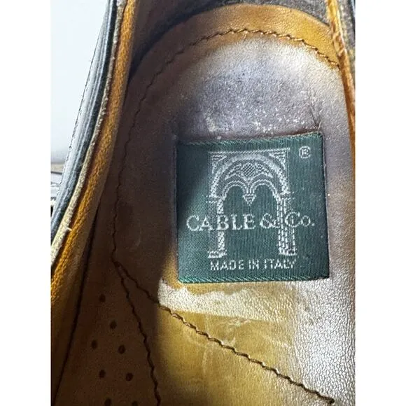 Vtg Cable &amp; Co Italy Black Leather Wingtip Brogue Dress Shoes 10.5M Handmade Men