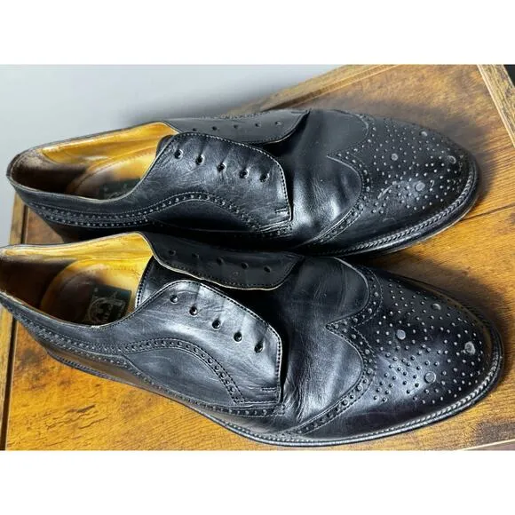 Vtg Cable &amp; Co Italy Black Leather Wingtip Brogue Dress Shoes 10.5M Handmade Men
